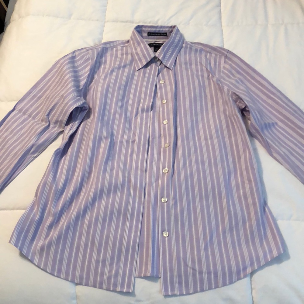 Lands End purple stripe button down shirt